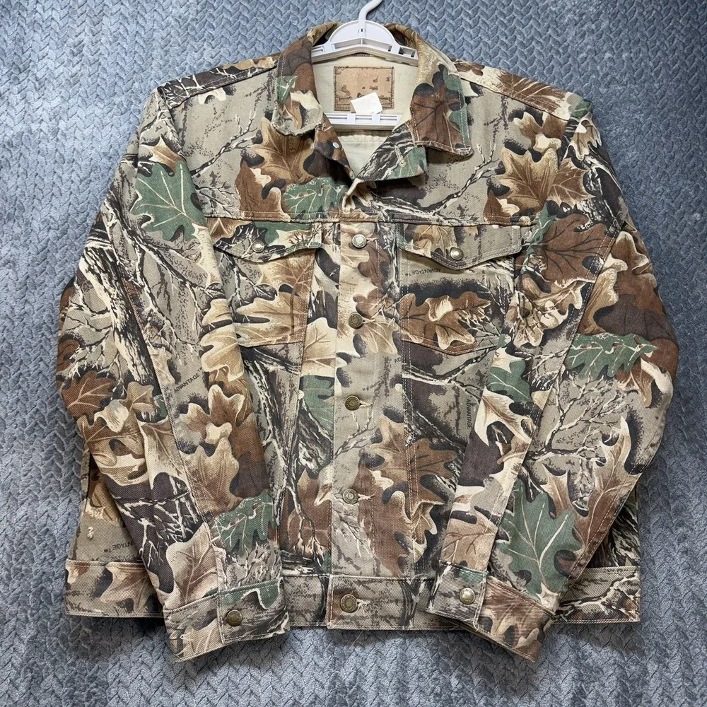 Vintage Wrangler Rugged Wear Camo Jacket Advantage Men's XL Denim Trucker USA